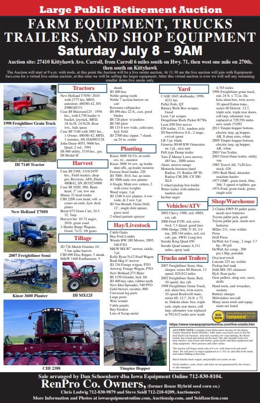 Live/Onsite Auctions Iowa Equipment Online Glidden, IA We sell